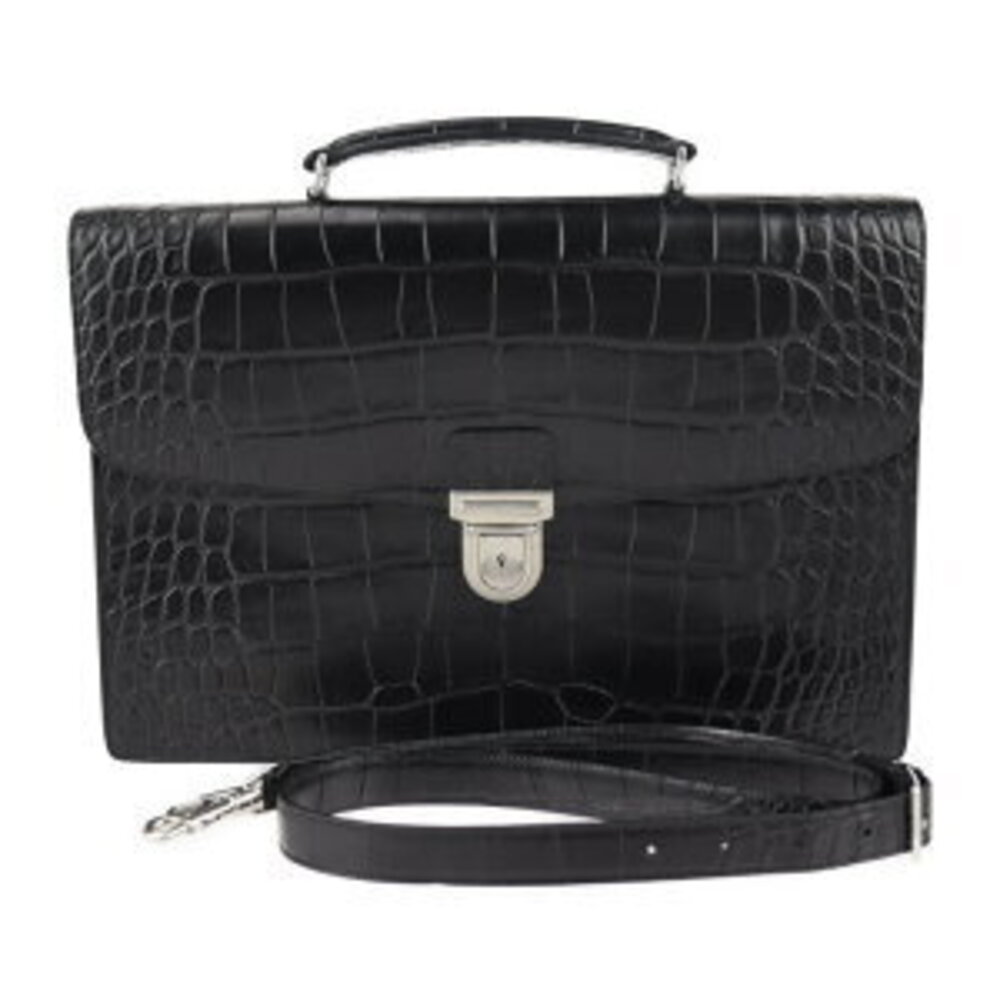 Celine briefcase flap Business Carry handbag shoulder embossed Crocodile black - Picture 2 of 9